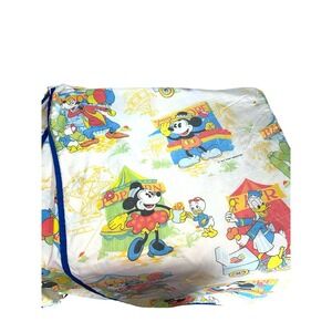 VINTAGE‎ DISNEY 1970s TWIN SIZED FLAT BLANKEY MICKEY MINNIE MOUSE GOOFY DONALD